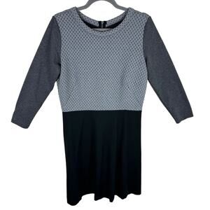 Ann‎ Taylor LOFT Gray Black 3/4 Sleeve Knee Length Knit Dress Office Wear Size 8